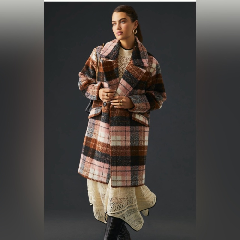 Bernardo Bernie pink brown plaid womens coat